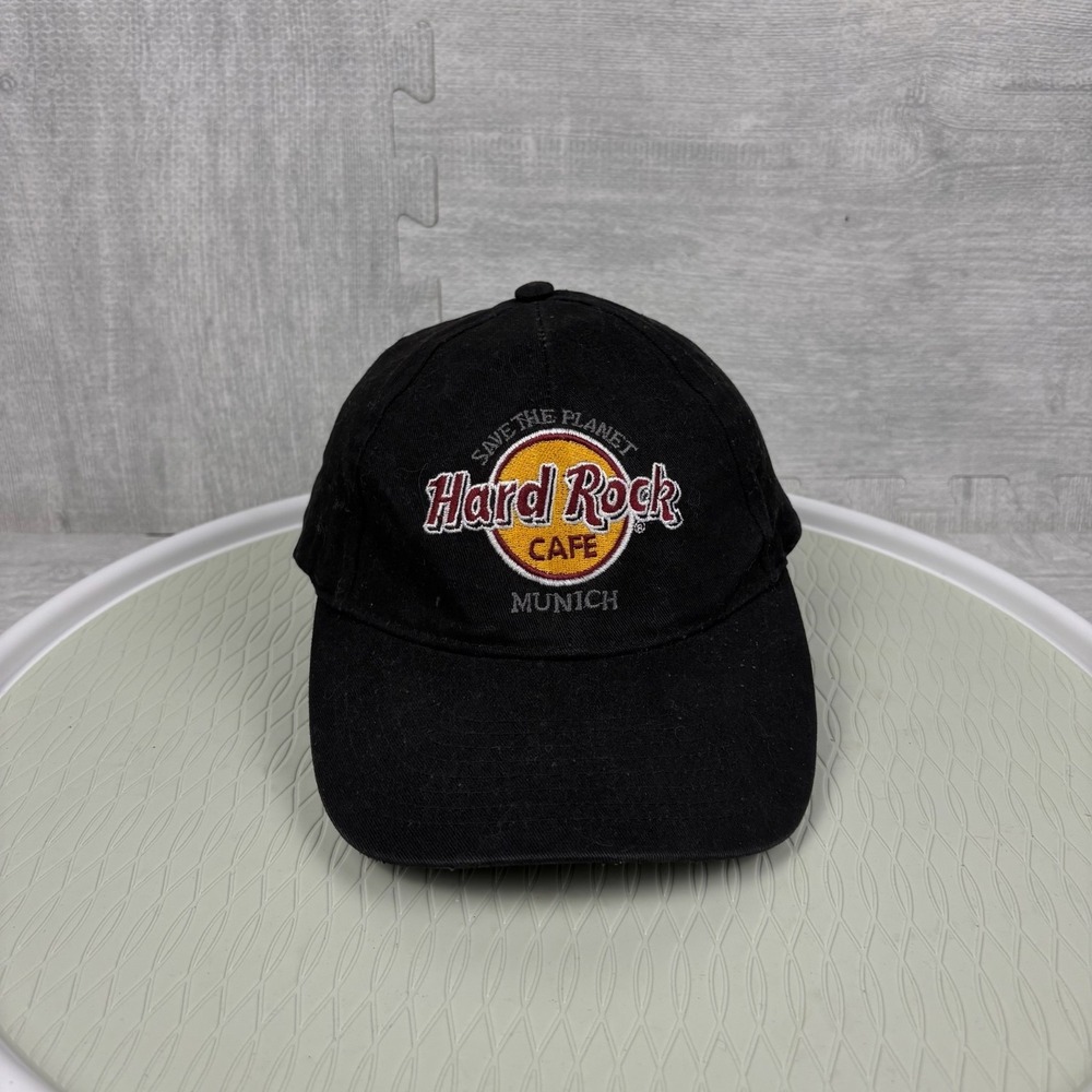 Vintage Hard Rock Cafe Hat Cap Strap Back Black‎ Canvas Munich Germany